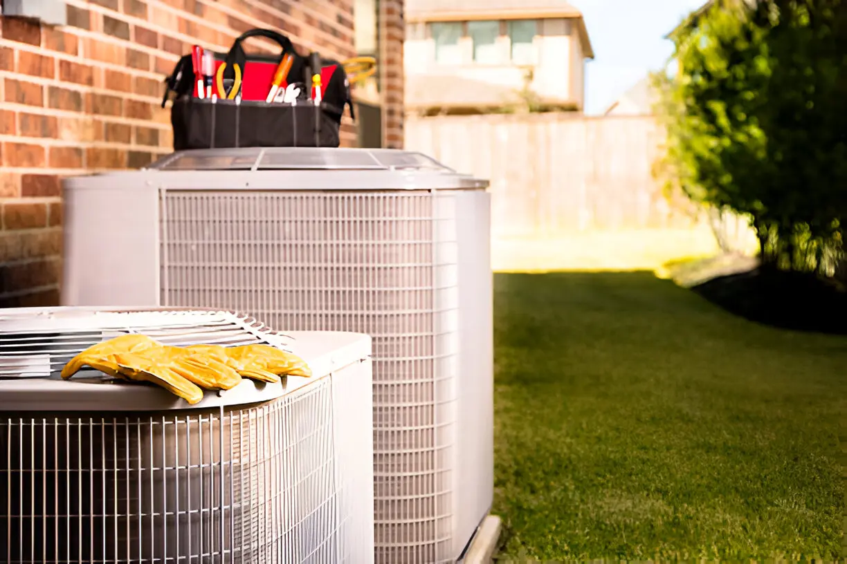 Local air conditioning contractor inspecting residential HVAC system